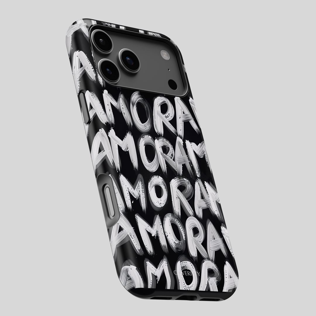 Stylish phone case with hand-painted AMOR calligraphy for a luxurious modern look