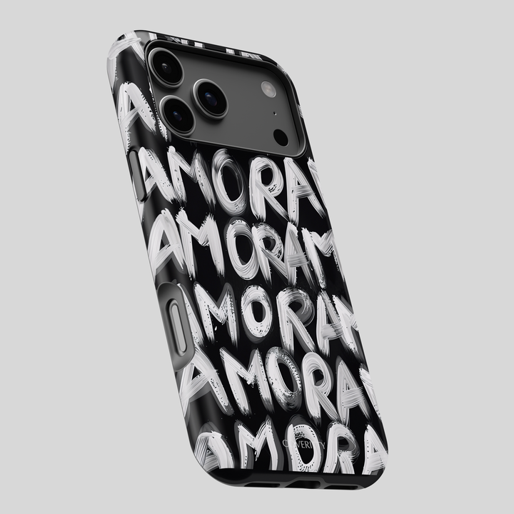 Stylish phone case with hand-painted AMOR calligraphy for a luxurious modern look