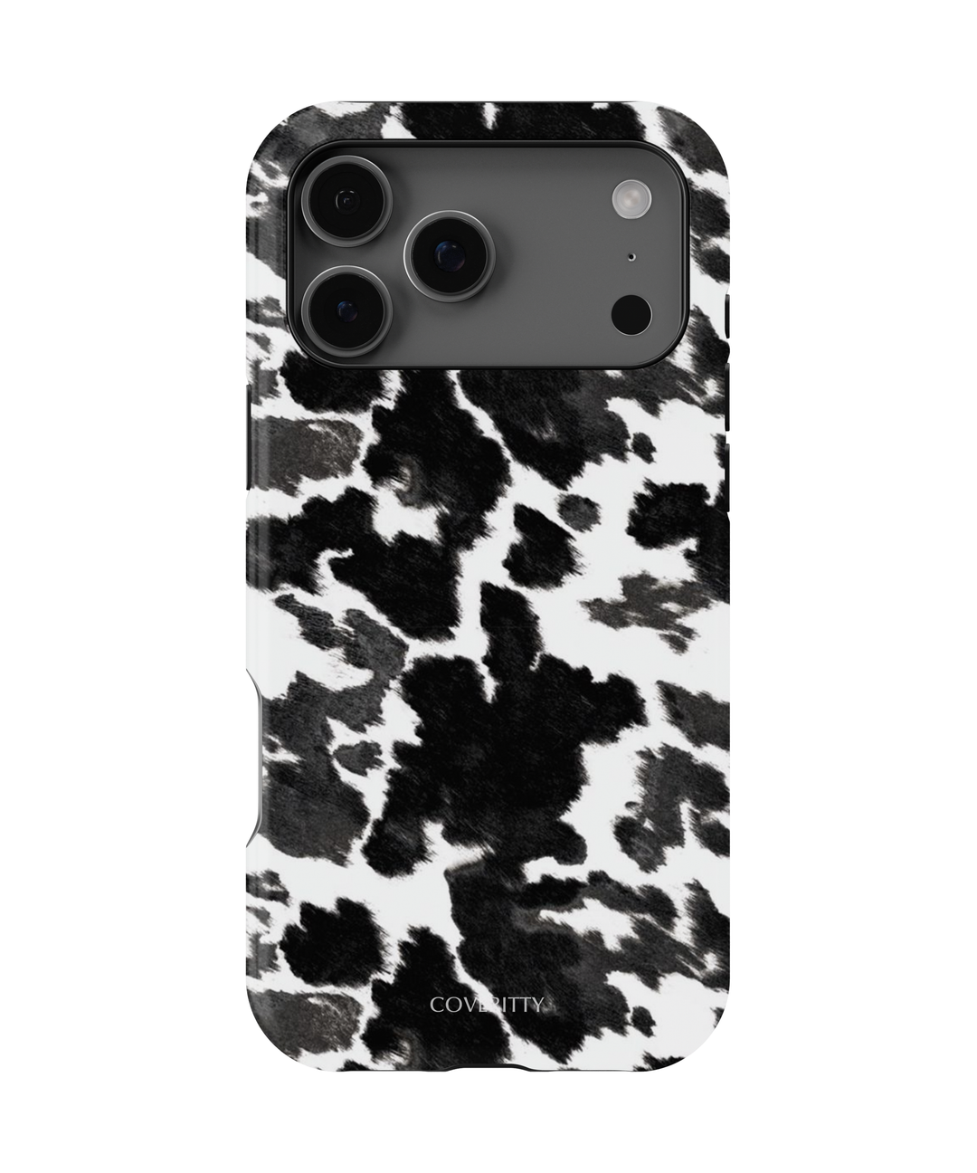 Phone case with black and white abstract pattern on a white background
