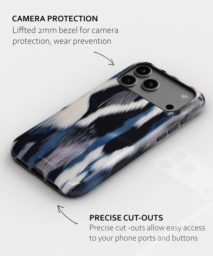 Phone case with camera protection and precise cut-outs on a white background