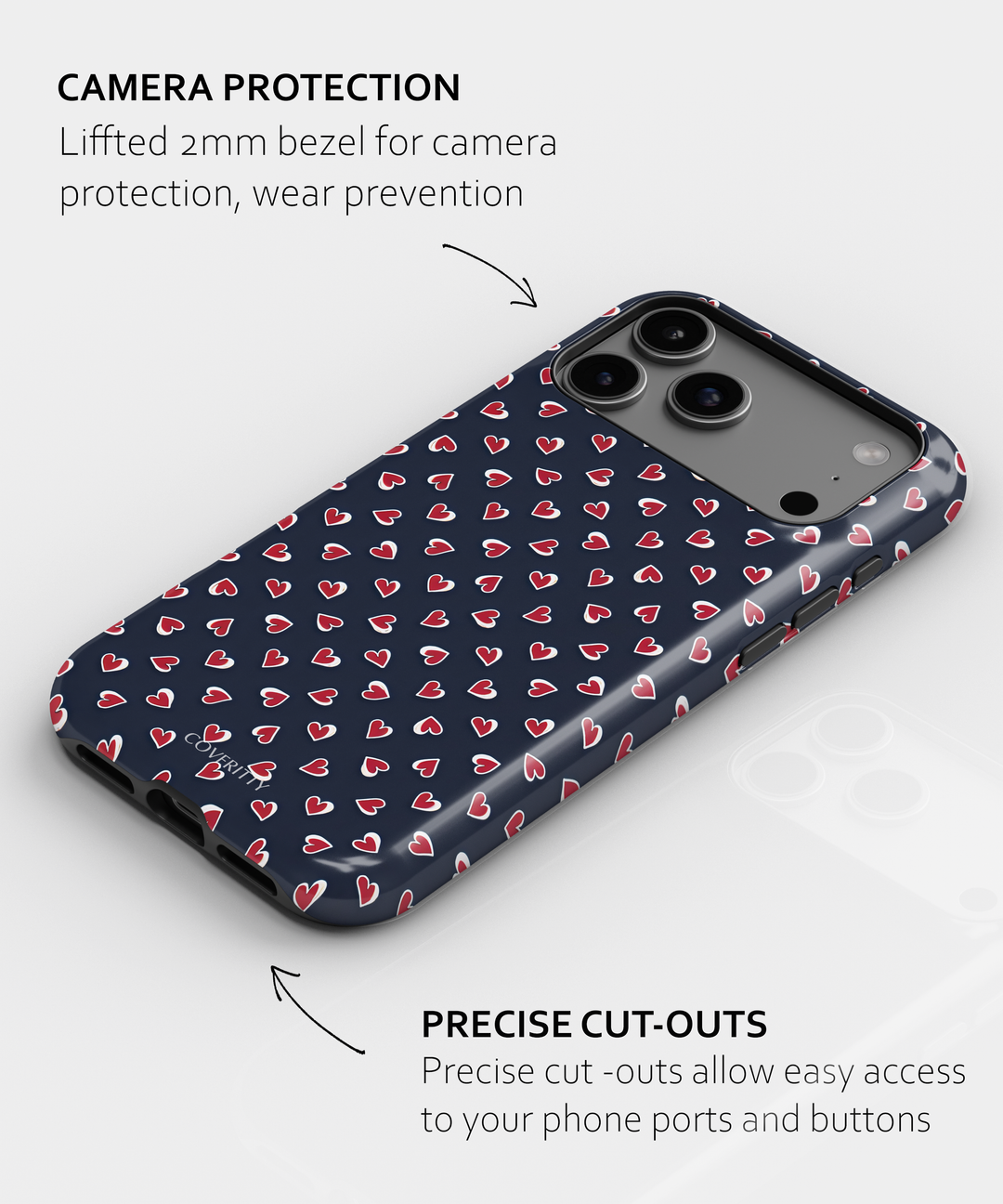 Phone case with heart pattern on a white background