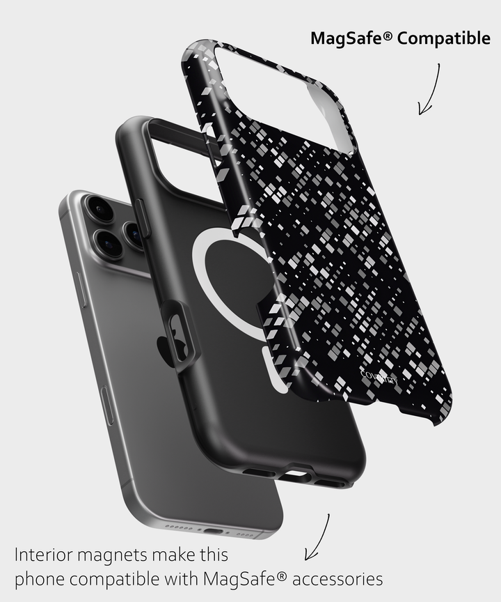 Phone case with MagSafe compatibility feature on a light gray background