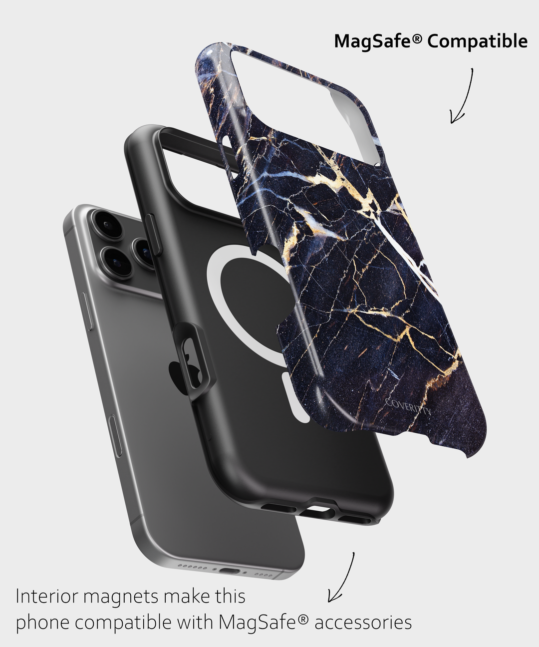 Midnight Marble iPhone case – elegant black marble with gold accents, slim and protective luxury phone case