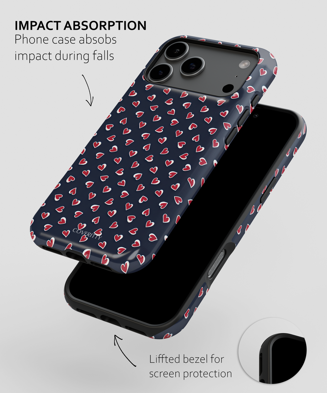 Phone case with heart pattern on a white background