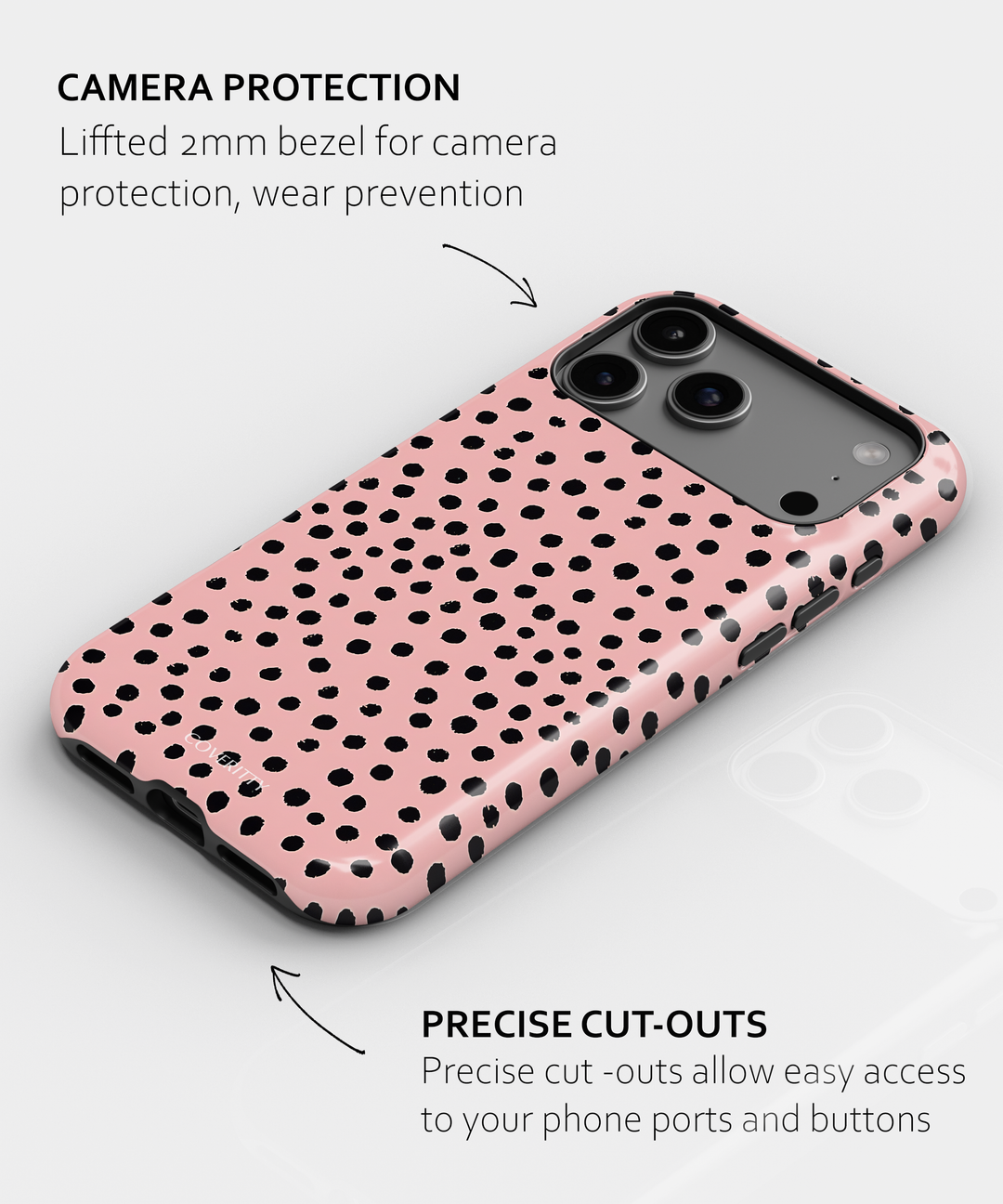 Soft Chaos stylish pink and black spotted phone case for iPhone