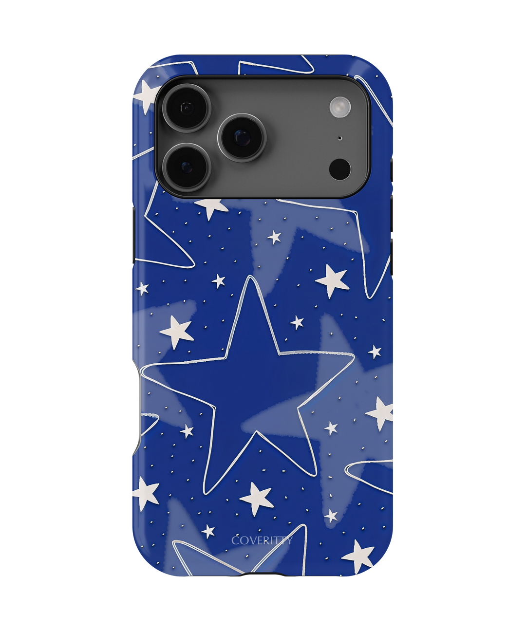 Phone case with star pattern on a blue background