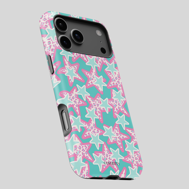 Phone case with star pattern on a gray background