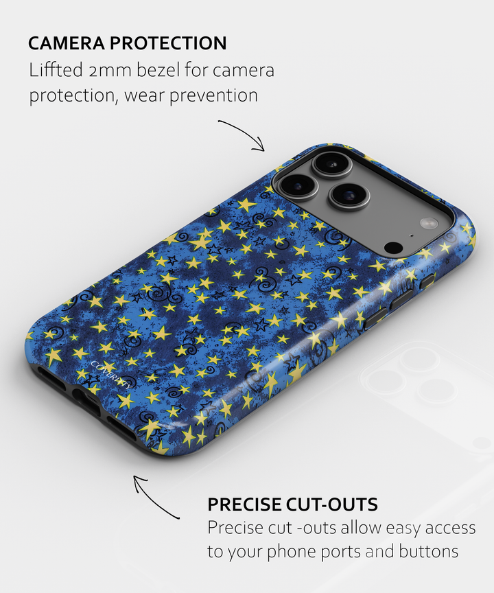 Stylish blue and yellow star aesthetic iPhone cover